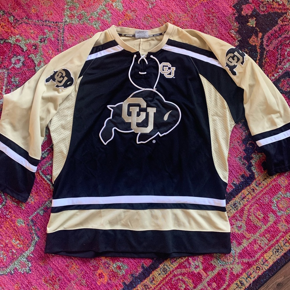 Colorado Buffaloes Hockey Jersey Sewn CU Buffs Colosseum Black Gold Mens XL - Picture 2 of 10